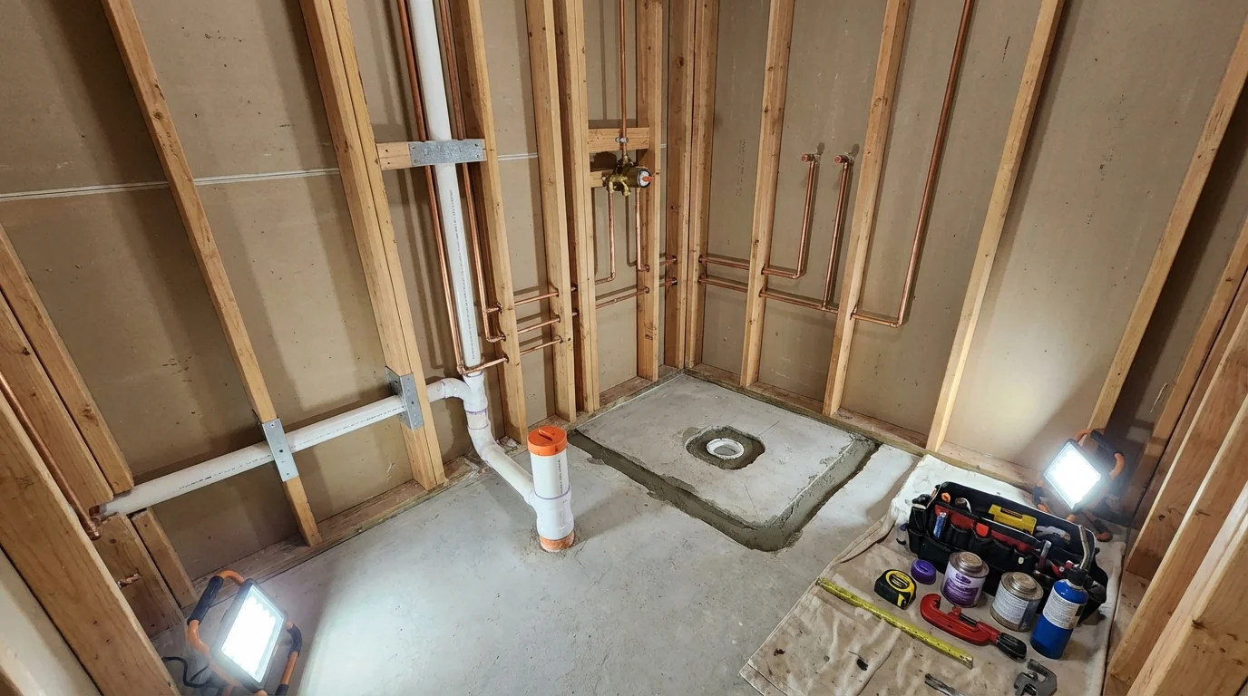 Bathroom rough-in plumbing during remodel by Johns Plumbing LLC in Villa Rica