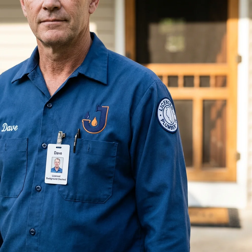 Licensed plumber showing ID badge in Villa Rica, GA