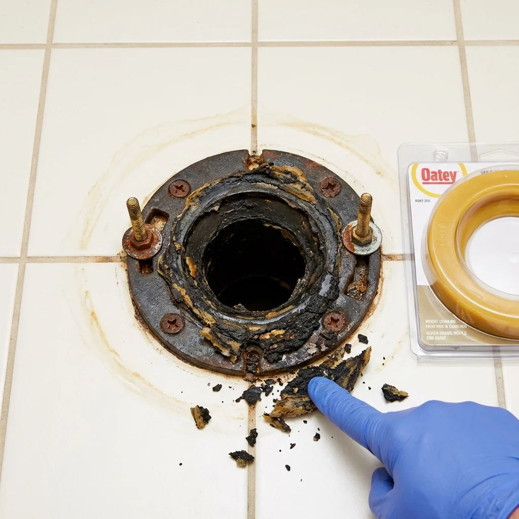 Failed wax ring showing water seepage at the base of a toilet in a Villa Rica, GA home